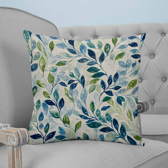 Navy Blue Leaves Decorative Pillowcase 16''x16'', Green Summer Botanical Rustic Throw Pillow Covers Soft Cushion Case for Couch Sofa Bedroom Living Room, Pillowcase Boho Decor