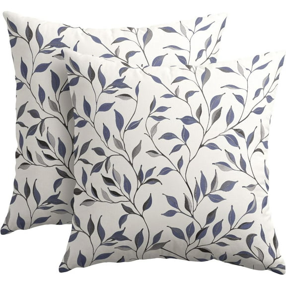 Navy Blue Leaves Pillow Covers 20x20 Inch Set of 2 Blue and Grey Leaf and Branch Outdoor Decorative Throw Pillows Rustic Farmhouse Pillowcases Cushion Covers for Couch Home Decor
