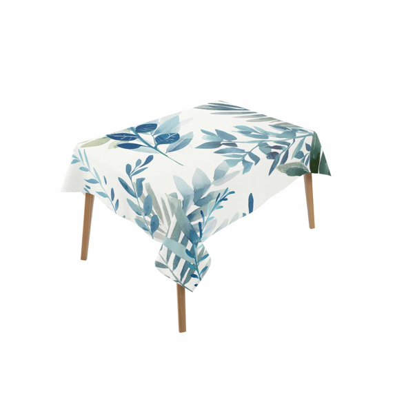 Navy Blue Leaves Rectangle Tablecloth, Summer Botanical Farmhouse Watercolor Leaf Waterproof & StainResistant Tablecloth, Washable Oil-proof Table Cover for Dining/Party/Wedding/Buffet 60x102 In