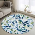 thumbnail image 1 of Navy Blue Leaves Round Area Rug 4 FT, Non Slip Indoor Outdoor Rug, Green Summer Botanical Washable Soft Circular Carpet Non-Shedding Floor Mat for Coffee Table Nursery Foyer Balcony, 1 of 8