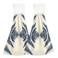 thumbnail image 1 of Navy Blue Leaves Symmetrical Pattern Hanging Towels with Loop Hand Towels Nylon Fastener Tape Design Dish Cloths 2 Pieces, 1 of 7
