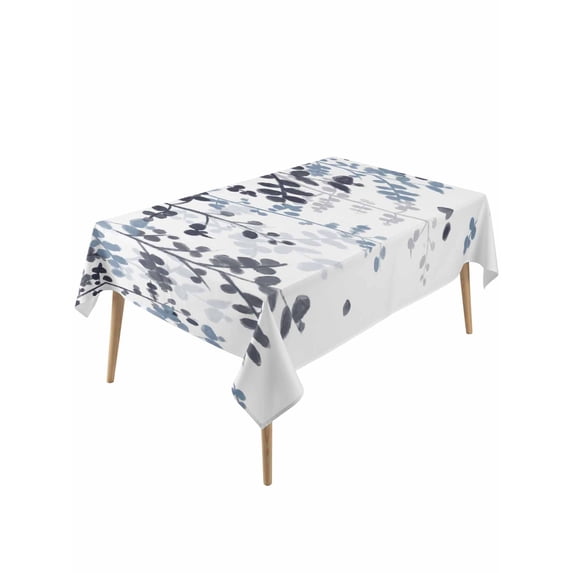 Navy Blue Leaves Table Cloth, Waterproof Tablecloth for Rectangle Tables, Summer Botanical Reusable Washable Fabric Table Cover for Restaurant Kitchen Dining Tables 60"x120" Farmhouse Abstract Art