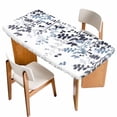 thumbnail image 1 of Navy Blue Leaves Table Cloths for 3 Foot Rectangle Tables, Summer Botanical Patio Waterproof Elastic Fitted Tablecloths, Washable Rectangular Table Cover for Camping, 1 of 8