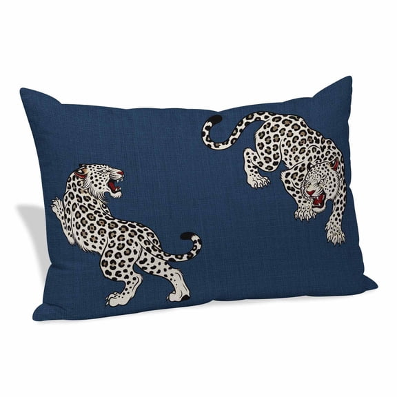 Navy Blue Leopard Body Pillow Cover Modern Style Wild Animal Rustic Linen Texture Soft Satin Body Pillowcase with Hidden Zipper Long Pillow Case for Bedroom Sofa Couch Car 24"x36"