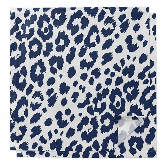 Navy Blue Leopard Cloth Napkins, Vintage Animals Texture Country Washable and Reusable Dinner Napkins Set of 2, Table Napkin for Kitchen Party Birthday Wedding Hotel Housewarming 20"x20"