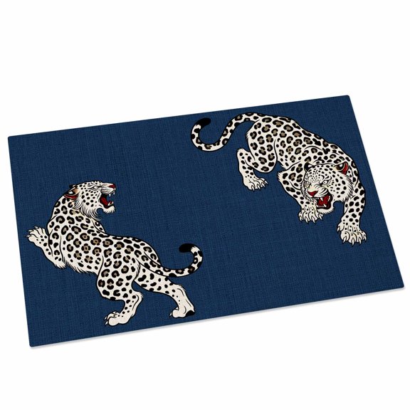 Navy Blue Leopard Door Mat 20x31.5 Inch Modern Style Wild Animal Rustic Linen Texture Entryway Rug with Non-Slip Rubber, Front Door Mat Indoor Floor Mats for Living Room Bathroom Bedroom Home Office