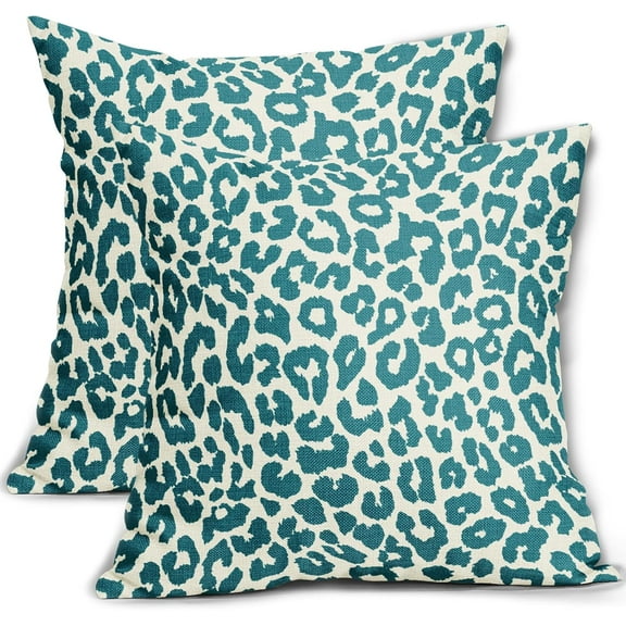 Navy Blue Leopard Print Pillow Covers 18x18 Set of 2 Cheetah Animal Pattern Chinoiserie Decorative Throw Pillows Outdoor Pillowcase Farmhouse Linen Cushion Case Decor for Sofa Couch Bed