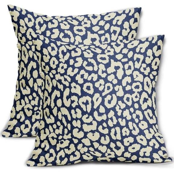 Navy Blue Leopard Print Pillow Covers 18x18 Set of 2 Cheetah Animal Pattern Chinoiserie Decorative Throw Pillows Outdoor Pillowcase Farmhouse Linen Cushion Case Decor for Sofa Couch Bed