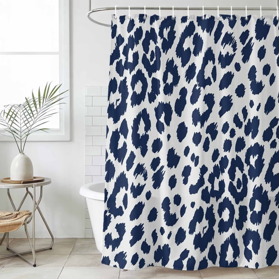 Navy Blue Leopard Shower Curtain Set, Waterproof Shower Curtains for Bathroom, Vintage Animals Texture Country Washable Fabric Cloth Bath Curtain for Bathtub Decoration with Hooks 72x78 Inches