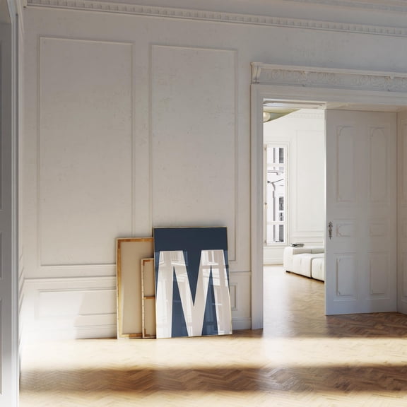 Navy Blue Letter M Initial Alphabet For Nursery Room Typography Sign