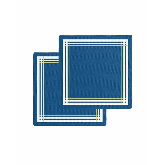 Navy Blue Line Kitchen Dish Towels for Drying Dishes Set of 2, Farmhouse Simple Blue Striped Waffle Weave Microfiber Terry Hand Tea Bathroom Towels Quick Dry & Absorbent Towel 12x12