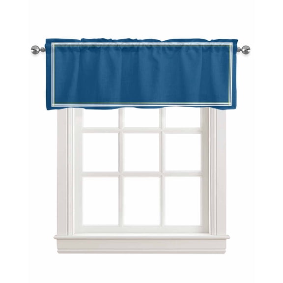 Navy Blue Line Kitchen Valances for Windows Farmhouse Linen Window Valance Curtain for Living Room Window Treatment Farmhouse Simple Blue Striped Valance Rod Pocket Topper Drape, 42 x 18 Inch