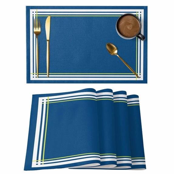 Navy Blue Line Placemats Set of 6 Farmhouse Simple Blue Striped Place Mats Indoor Wipeable Table Mats Washable Cloth Dining Table Placemats for Kitchen Holiday Party Home Decor 13x19 Inch