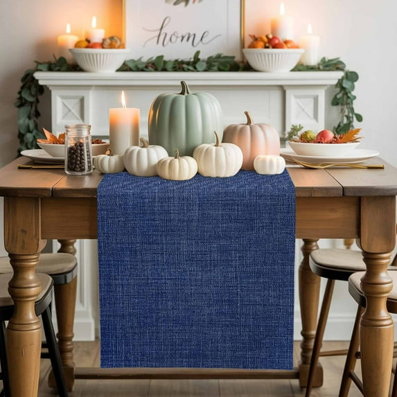 Navy Blue Linen Cotton Linen Table Runner, Washable Table Runners for Kitchen, Dining Room, Holiday, Home Party Table Decor, 13x36 Inches
