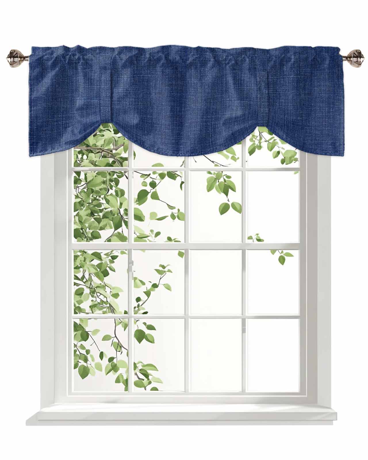 Navy Blue Linen Tie Up Valances Curtain, Adjustable Kitchen Farmhouse Pure Color Country Vintage Valances for Windows Decor, Rod Pocket Short Curtains Set for Bedroom/Bathroom, 54"x18"