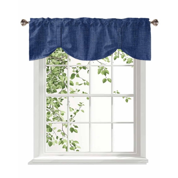 Navy Blue Linen Tie Up Valances Curtain, Adjustable Kitchen Farmhouse Pure Color Country Vintage Valances for Windows Decor, Rod Pocket Short Curtains Set for Bedroom/Bathroom, 54"x18"