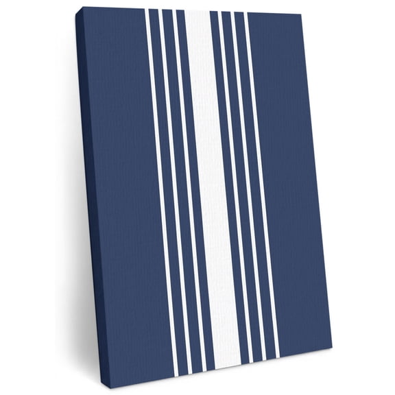 Navy Blue Lines Canvas Wall Art for Living Room, Modern Minimalist Nautical Classic Vertical Stripe Poster Print Painting for Desk Vanity Narrow Stair Wall Wall Pictures Prepare To Hang 8"x10"
