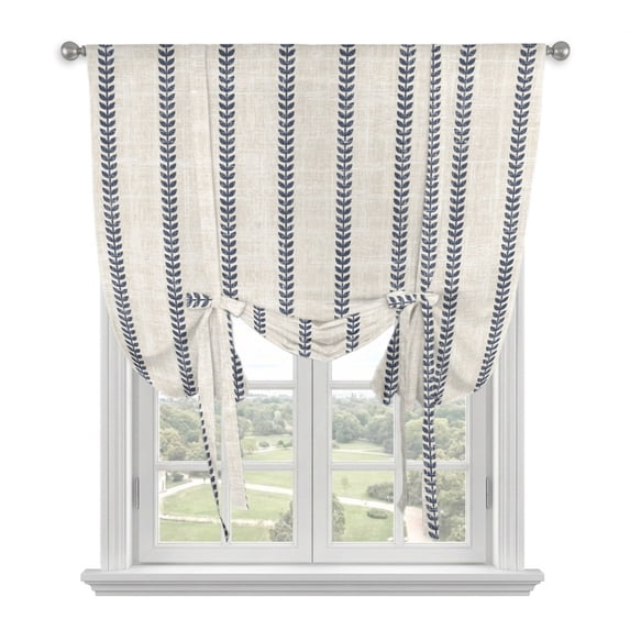 Navy Blue Lines Tie Up Curtains for Windows, Adjustable Balloon Window Shades, Modern Vertical Stripes Simple Beige Kitchen Window Treatments Adjustable Roll Up Curtain for Basement/Nursery 52"x45"