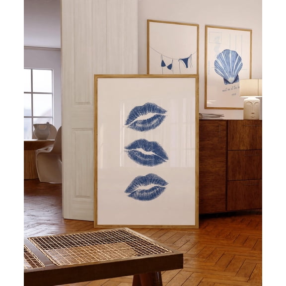 Navy Blue Lip Print Glam Pop Art Decor Wall Art Unframed Paper Print