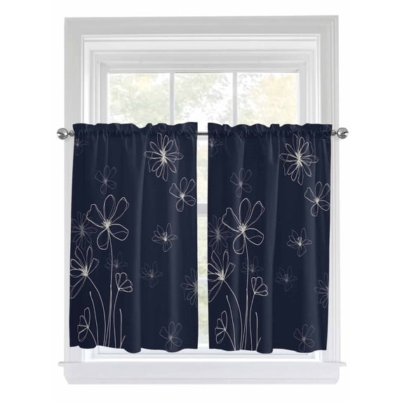 Navy Blue Living Room Curtains 2 Panel, Spring Flora Cafe Window Treatment, Farmhouse Bedroom Bathroom Kitchen Curtains Drapes 104"x45"