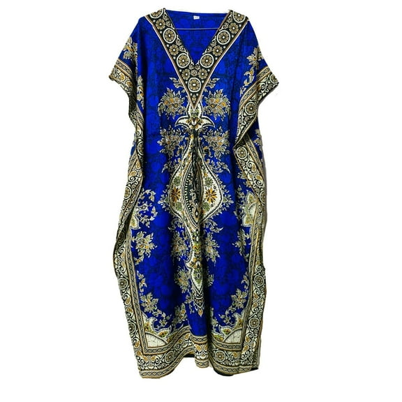 Navy Blue Long-Kaftan-dress-Hippy-Boho-Maxi-One-Women-india-caftan-Tunic--Dress-Night-Gown