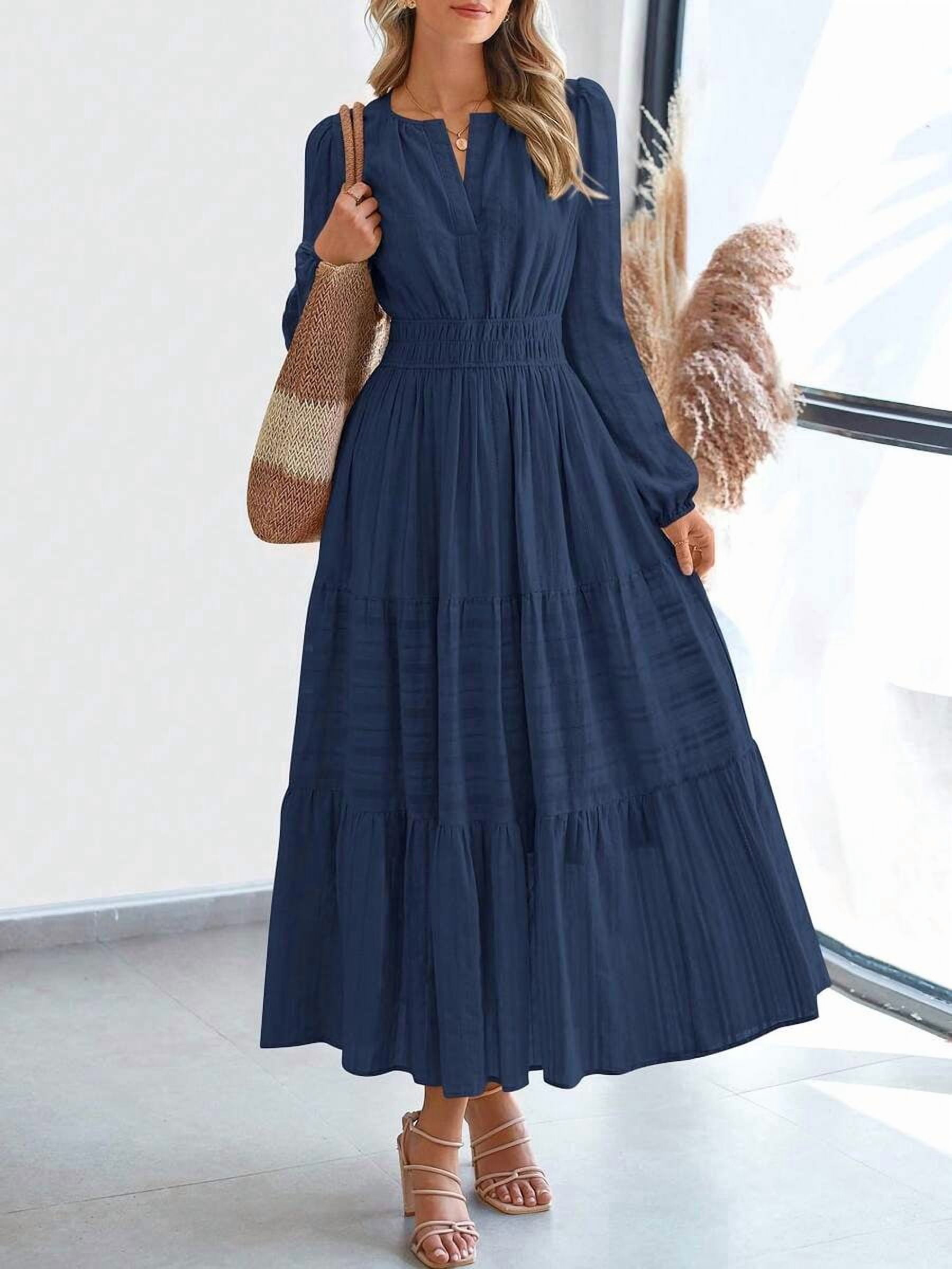 navy blue boho maxi dress Linen Maxi Dress: Navy Blue Boho Long Sleeve Dress