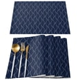 thumbnail image 1 of Navy Blue Long Wave Pattern Kitchen Dining Table Decor Accessories 4/6pcs Placemat Heat Resistant Linen Tableware Pads Mats, 1 of 7