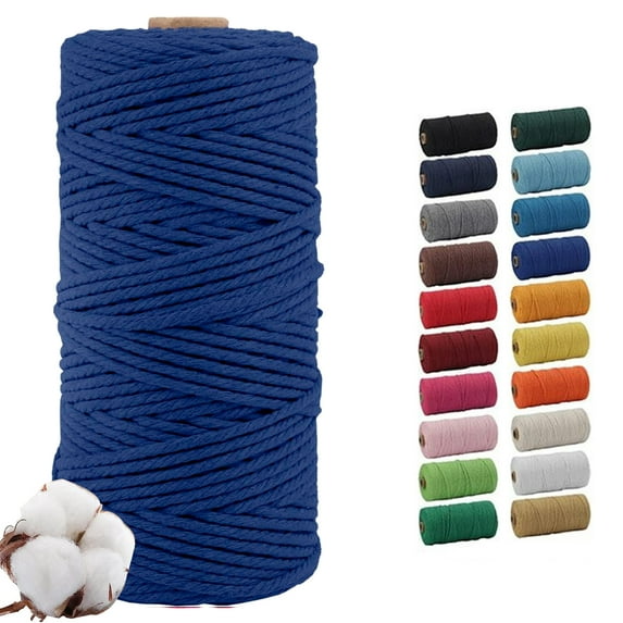 Navy Blue 3mm Macrame Cord, 110 Yards Natural Cotton Cord, Macrame Rope Yarn for DIY Crafts, Wall Hangers, Plant Holders, Knitting, Wedding Decor (1 Roll)