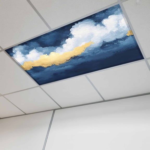 Navy Blue Magnetic Fluorescent Light Covers for Ceiling Lights 2 x 4 Feet, Abstract Modern Oil Painting Art Office Classroom Kitchen Drop Ceiling Light Covers Lighting Filters Shade Panel 1 Pack