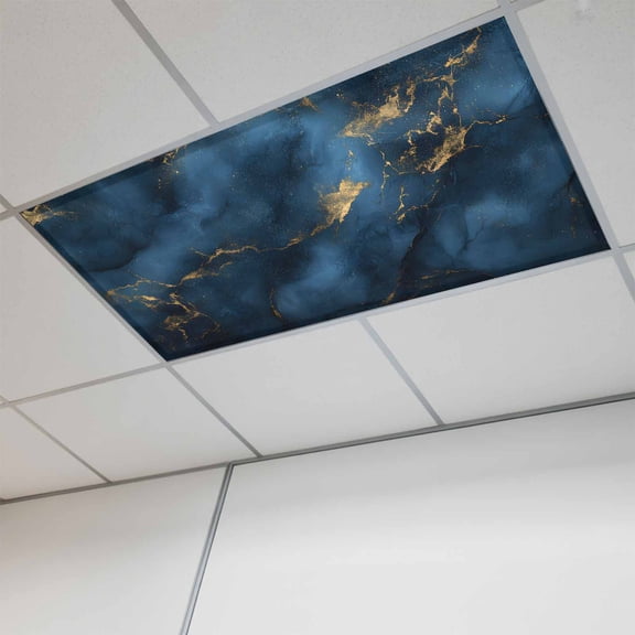 Navy Blue Magnetic Fluorescent Light Covers for Ceiling Lights 2x4 Feet, Modern Abstract Marble Ink Painted Art Office Classroom Kitchen Drop Ceiling Light Covers Lighting Filters Shade Panel 1 Pack