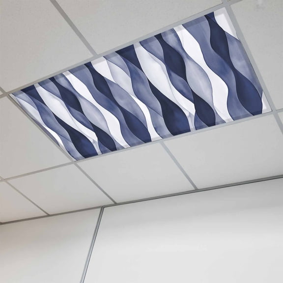 Navy Blue Magnetic Fluorescent Light Covers for Ceiling Lights 2x4 Feet, Modern Moire Abstract Ripple Geometric Office Classroom Kitchen Drop Ceiling Light Covers Lighting Filters Shade Panel 1 Pack