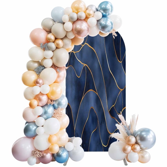 Navy Blue Marble Arch Backdrop Cover, Spandex Fitted Wedding Arch Cover, Modern Golden Geometric Abstract Round Top Stand Covers for Birthday Ceremony Bridal Shower Party Decor 4x1.65 Ft