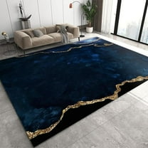 Navy Blue Marble Area Rug, Luxury Geometric Gold Foil Texture Indoor Non-Slip Rugs, Machine Washable Breathable Easy Care Carpet For Living Room Bedroom Dining Room 5x8ft