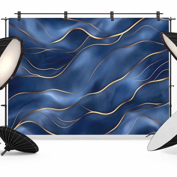 Navy Blue Marble Backdrop for Photography,Fabric Photo Background Backdrop,Abstract Modern Golden Geometric Photo Booth Background for Portrait Photoshoot Video Wedding Studio Decoration Banner 7x5ft