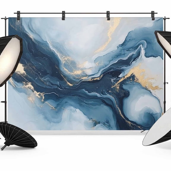 Navy Blue Marble Backdrop for Photography, Fabric Photo Background Backdrop, Modern Abstract Ink Painting Photo Booth Background for Portrait Photoshoot Video Wedding Studio Decoration Banner 10x8ft