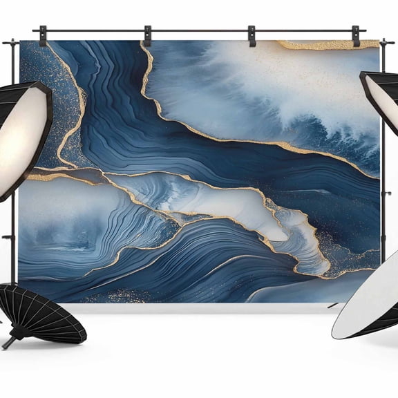 Navy Blue Marble Backdrop for Photography, Fabric Photo Background Backdrop, Modern Ink Painted Artwork Photo Booth Background for Portrait Photoshoot Video Wedding Studio Decoration Banner 10x8ft