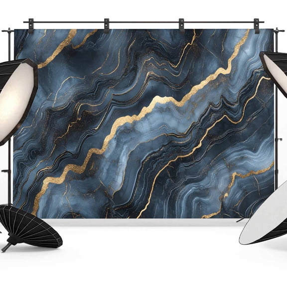 Navy Blue Marble Backdrop for Photoshoot, Photography Photo Studio Background Wall Backdrop, Luxury Abstract Modern Back Drop Banner Panel for Portraits Wedding Party Live Streaming Decor 12x8Ft