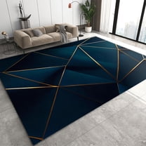 Navy Blue Marble Background Area Rugs, Gold Irregular Abstract Lines Indoor Rug, with Non-Slip Rubber Backing Washable Carpet for Living Room Bedroom Dinning Room 2' x 3'