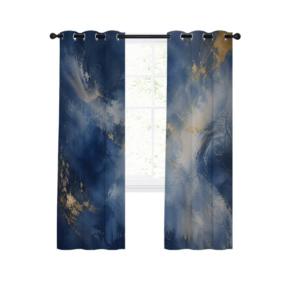 Navy Blue Marble Blackout Curtains 84 Inches Length, Abstract Gradient Mottled Modern Art Window Treatment Thermal Insulated Drapes for Bedroom Living Room 2 Panels 84x84 Inches