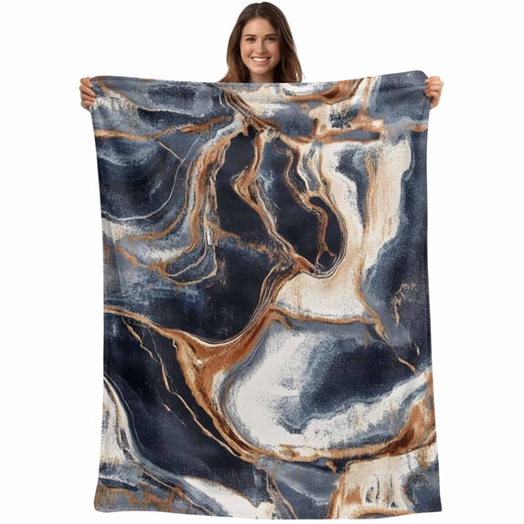 Navy Blue Marble Blanket Soft Cozy Warm Throw Blanket for Couch, Plush Fuzzy Flannel Fleece Blankets for Sofa, Nature Stone Abstract Bed Blankets Lightweight Gifts for Women, 50"x80"