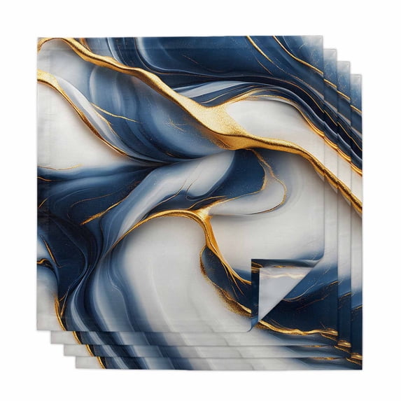 Navy Blue Marble Cloth Napkins, Gold Modern Art Washable and Reusable Dinner Napkins Set of 4, Table Napkin for Kitchen Party Birthday Wedding Hotel Housewarming 20"x20"