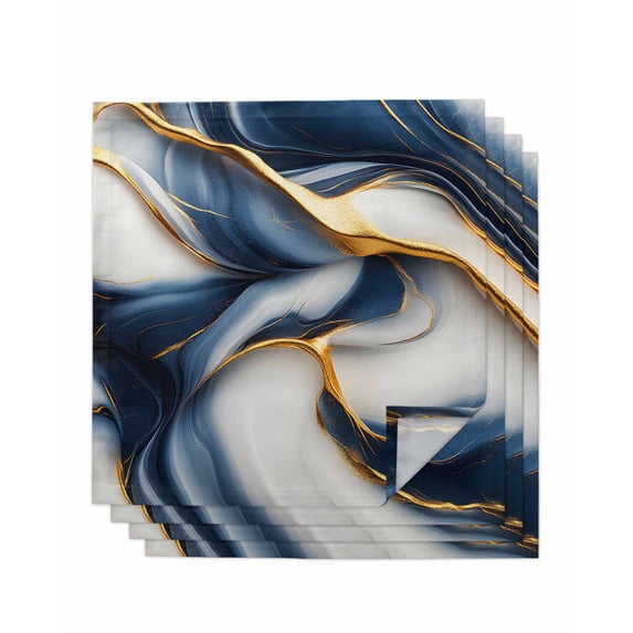Navy Blue Marble Cloth Napkins Washable Set of 4, Gold Modern Art Reusable Dinner Table Napkins Cloth Bulk for Weddings Kitchen Restaurants Hotel Events Parties 20 x 20 Inch