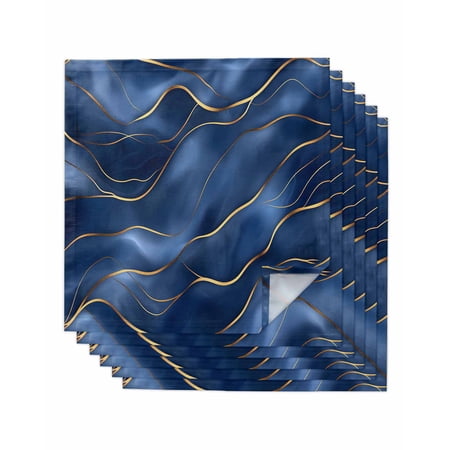 Navy Blue Marble Cloth Napkins Washable Set of 6, Abstract Modern Golden Geometric Reusable Dinner Table Napkins Cloth Bulk for Weddings Kitchen Restaurants Hotel Events Parties 20 x 20 Inch