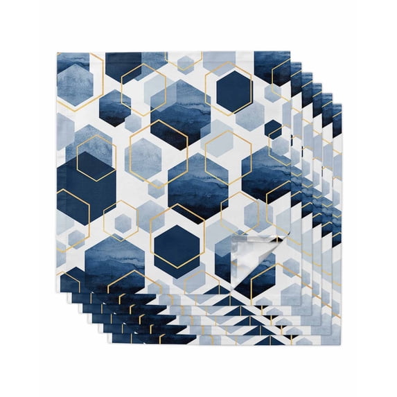 Navy Blue Marble Cloth Napkins Washable Set of 6, Gold White Geometric Hexagon Modern Reusable Dinner Table Napkins Cloth Bulk for Weddings Kitchen Restaurants Hotel Events Parties 20 x 20 Inch