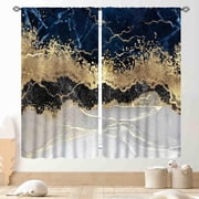 Navy Blue Marble Curtains, Modern Abstract Omber Golden Glitter Unique Foil Printed Aesthetic Luxury Marbled Window Treatments Drapery for Bedroom Living Room Bathroom Kitchen 2 Panels, 42"x54" Inch
