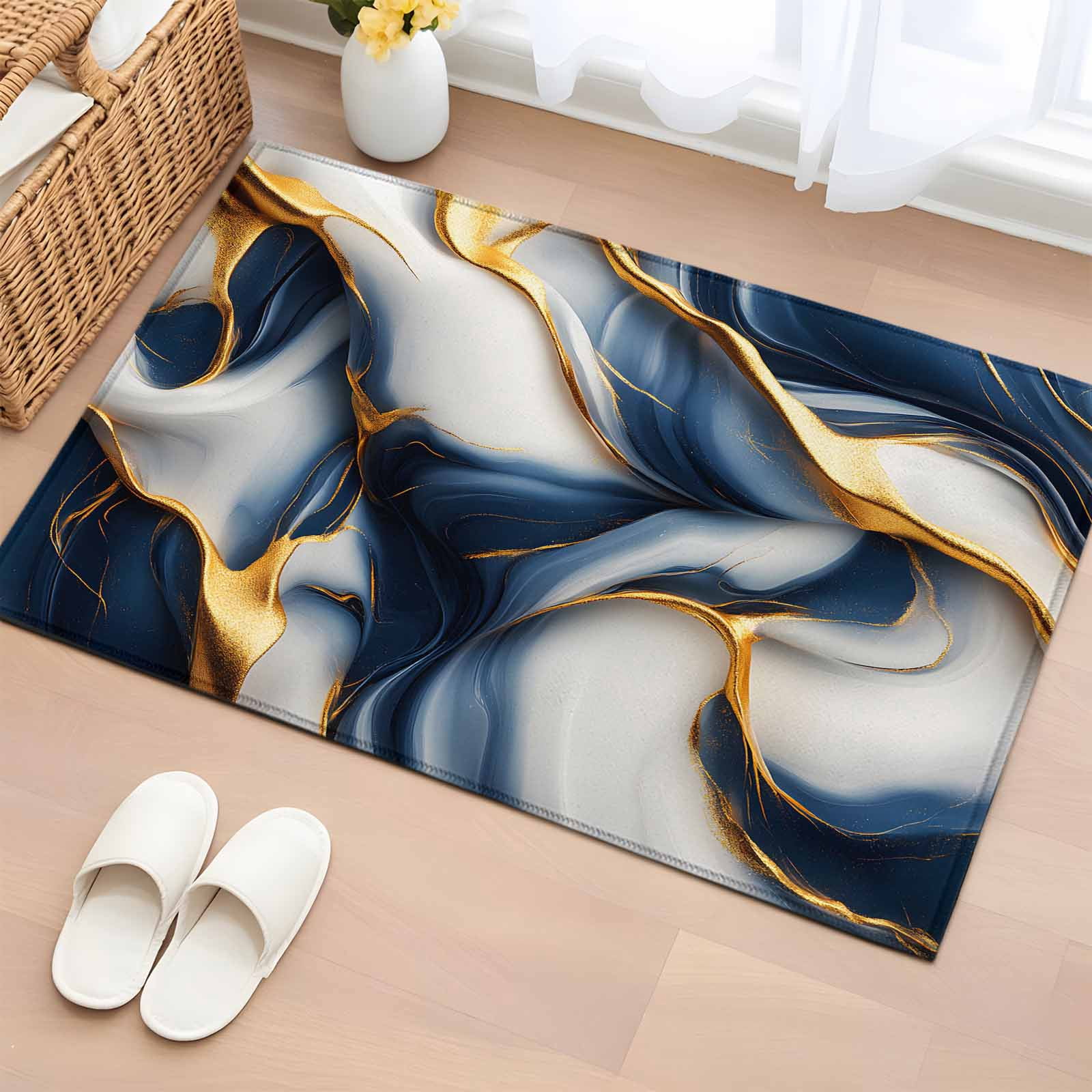 Blue Door Rug Navy Blue Marble Entryway Rugs 2'x3', Non Slip Area Rugs for Entrance ...