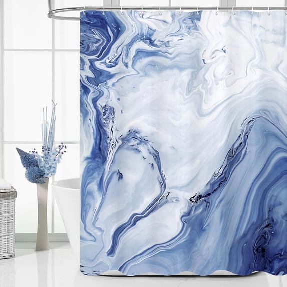 Navy Blue Marble Extra Long Shower Curtain Set 72 x 84, Modern Ombre 84 inch XL Shower Curtains for Chic Bathroom Decor, Abstract Watercolor Fabric Shower Curtain