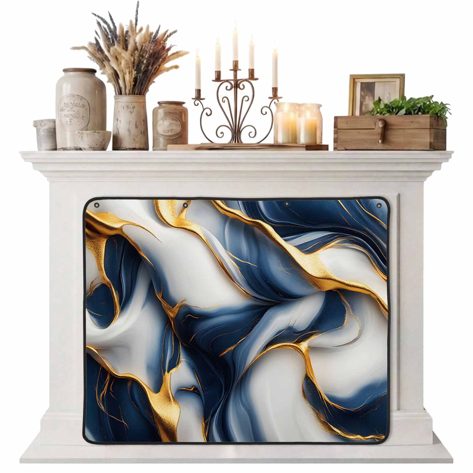 Navy Blue Marble Magnetic Fireplace Cover, Fireplace Draft Blocker ...