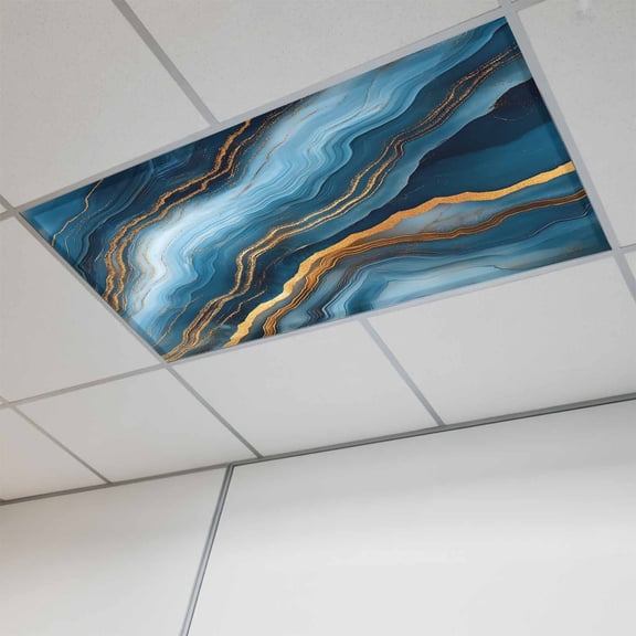 Navy Blue Marble Magnetic Fluorescent Light Covers for Ceiling Lights 2x4Ft, Abstract Ink Painting Contemporary Office Classroom Kitchen Drop Ceiling Light Covers Lighting Filters Shade Panel 1 Pack