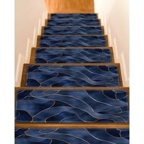 Navy Blue Marble Non-Slip Stair Treads for Wooden Steps, 10 Pack-8x30in Carpet Stair Mats with Adhesive Backing, Noise-Reducing Step Covers for Indoor Stairs, Easy to Install & Residue-Free
